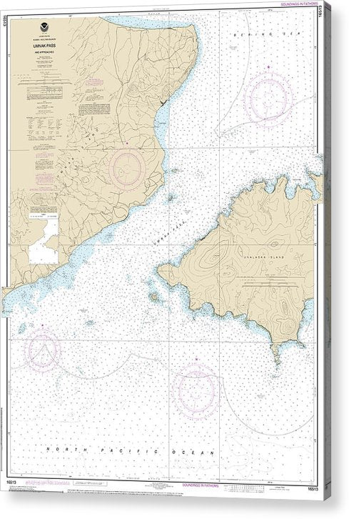 Nautical Chart-16513 Unalaska Island Umnak Pass-Approaches  Acrylic Print