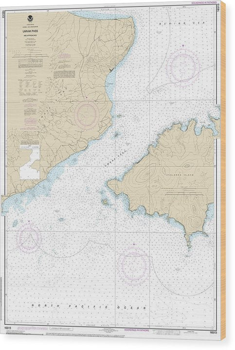 Nautical Chart-16513 Unalaska Island Umnak Pass-Approaches Wood Print