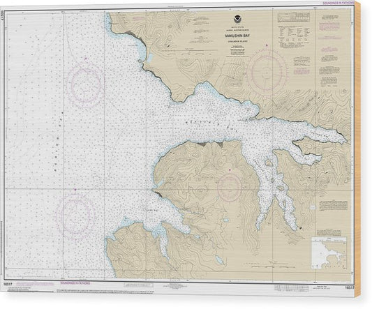 Nautical Chart-16517 Makushin Bay Wood Print