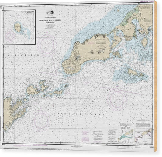 Nautical Chart-16520 Unimak-Akutan Passes-Approaches, Amak Island Wood Print