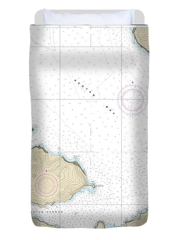 Nautical Chart-16532 Akutan Bay, Krenitzin Islands - Duvet Cover