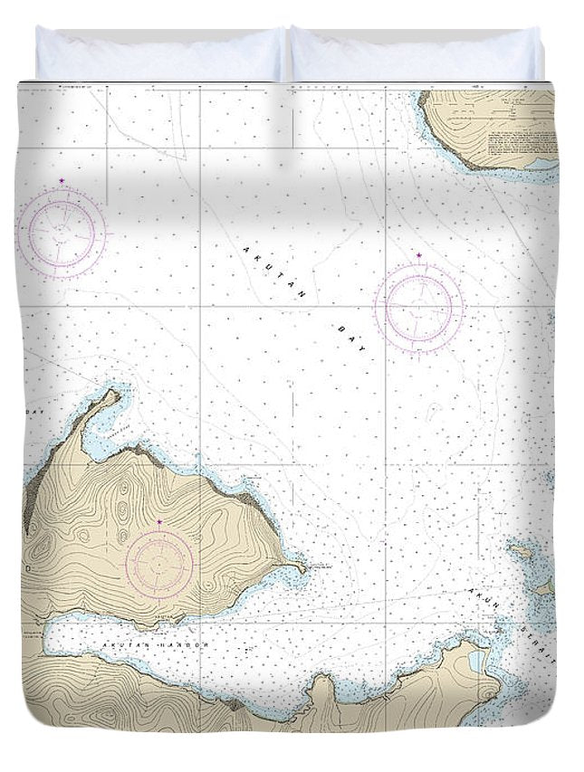 Nautical Chart-16532 Akutan Bay, Krenitzin Islands - Duvet Cover