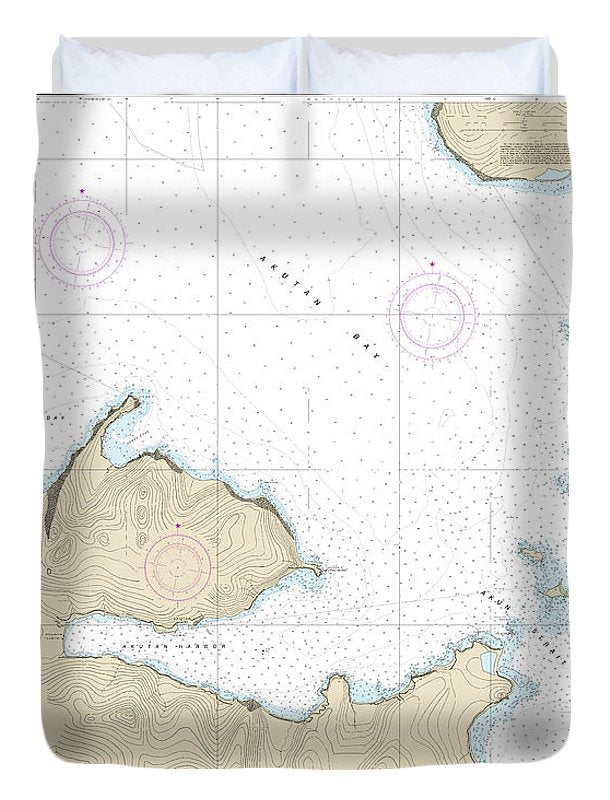 Nautical Chart-16532 Akutan Bay, Krenitzin Islands - Duvet Cover