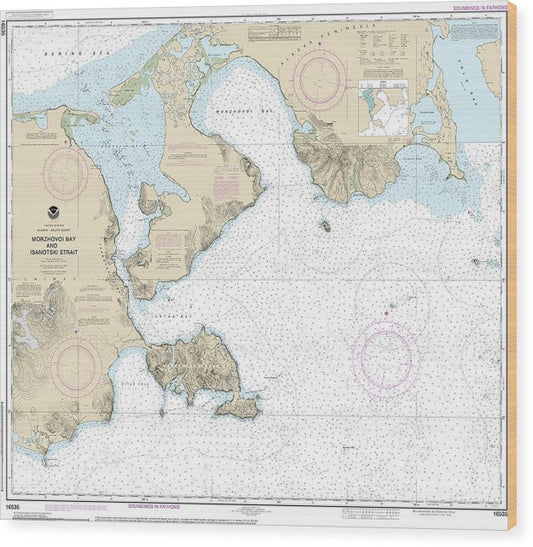 Nautical Chart-16535 Morzhovoi Bay-Isanotski Strait Wood Print