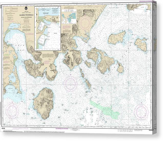 Nautical Chart-16549 Cold Bay-Approaches, Alaska Pen, King Cove Harbor – 10" x 7 – Canvas Nautical Chart Print by SeaKoast