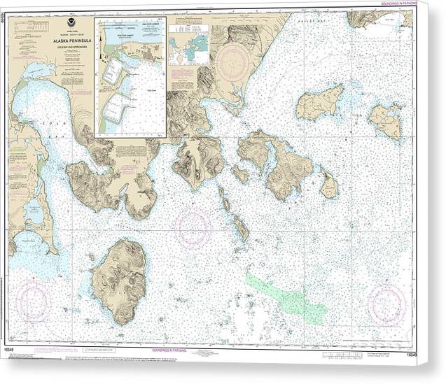 Nautical Chart-16549 Cold Bay-Approaches, Alaska Pen, King Cove Harbor – 10" x 7 – Canvas Nautical Chart Print by SeaKoast