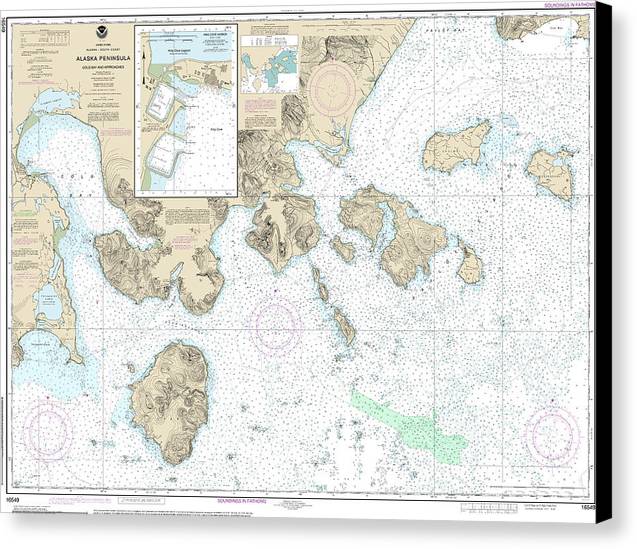 Nautical Chart-16549 Cold Bay-Approaches, Alaska Pen, King Cove Harbor – 10" x 7 – Canvas Nautical Chart Print by SeaKoast