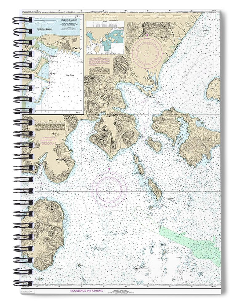 Nautical Chart 16549 Cold Bay Approaches, Alaska Pen, King Cove Harbor Spiral Notebook