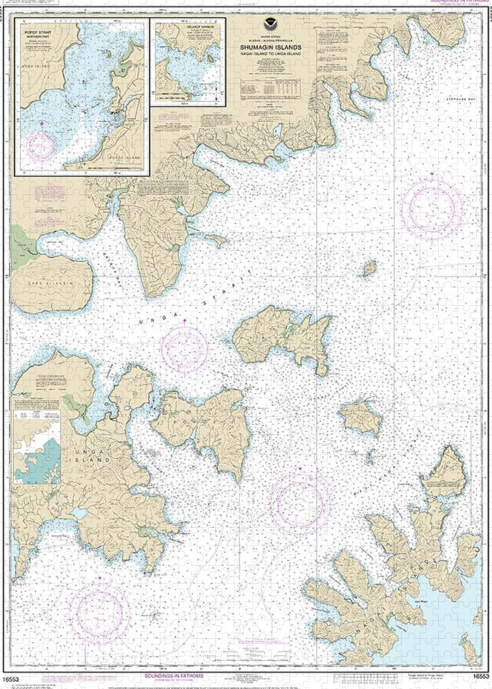 Nautical Chart-16553 Shumagin Islands-nagai I-unga I, Delarof Harbor, Popof Strait, Northern Part - Puzzle