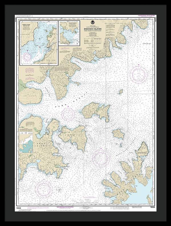 Nautical Chart-16553 Shumagin Islands-nagai I-unga I, Delarof Harbor, Popof Strait, Northern Part - Framed Print