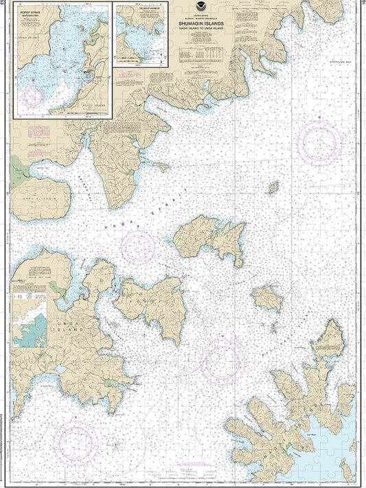Nautical Chart 16553 Shumagin Islands Nagai I Unga I, Delarof Harbor, Popof Strait, Northern Part Puzzle