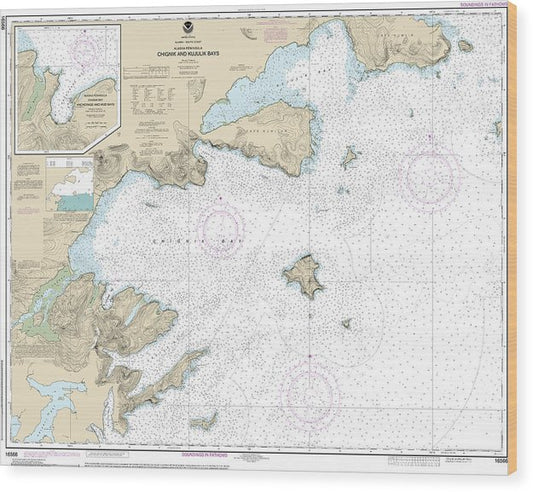 Nautical Chart-16566 Chignik-Kujulik Bays, Alaska Pen, Anchorage-Mud Bays, Chignik Bay Wood Print