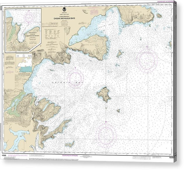 Nautical Chart-16566 Chignik-Kujulik Bays, Alaska Pen, Anchorage-Mud Bays, Chignik Bay  Acrylic Print