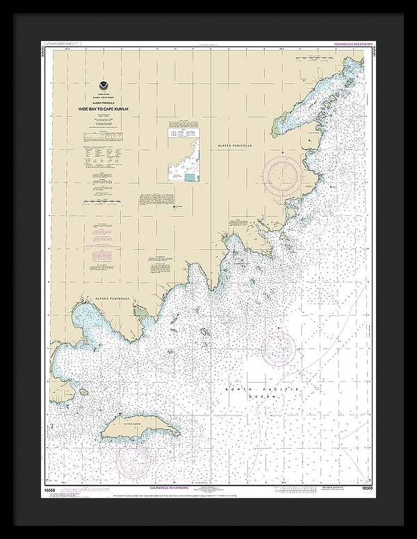 Nautical Chart-16568 Wide Bay-cape Kumlik, Alaska Pen - Framed Print