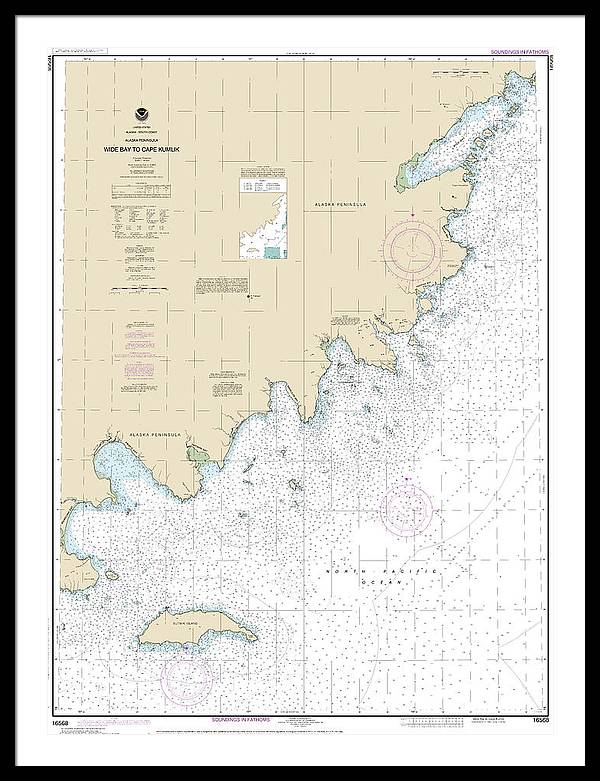 Nautical Chart-16568 Wide Bay-cape Kumlik, Alaska Pen - Framed Print