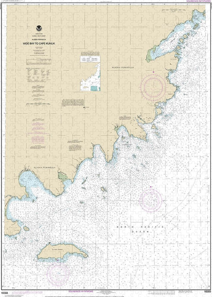 Nautical Chart-16568 Wide Bay-cape Kumlik, Alaska Pen - Puzzle