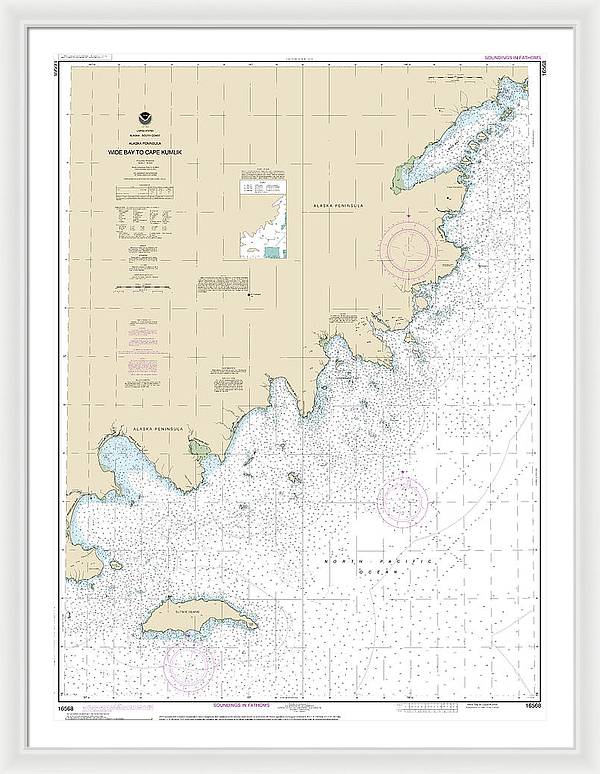 Nautical Chart-16568 Wide Bay-cape Kumlik, Alaska Pen - Framed Print