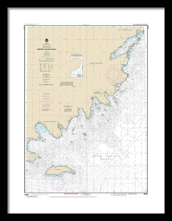 Nautical Chart-16568 Wide Bay-cape Kumlik, Alaska Pen - Framed Print