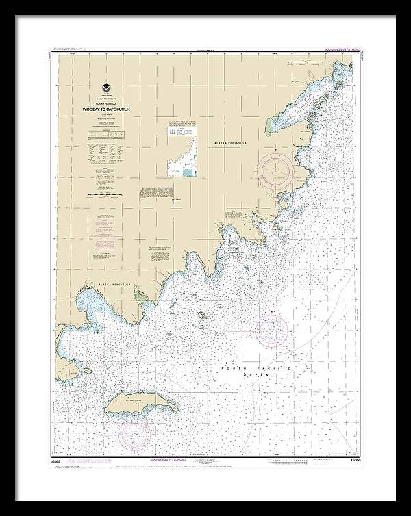 Nautical Chart-16568 Wide Bay-cape Kumlik, Alaska Pen - Framed Print