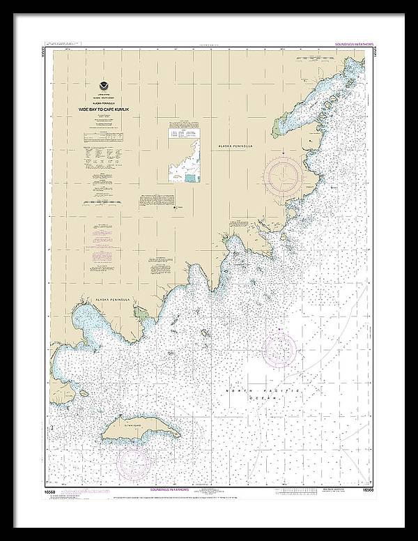 Nautical Chart-16568 Wide Bay-cape Kumlik, Alaska Pen - Framed Print