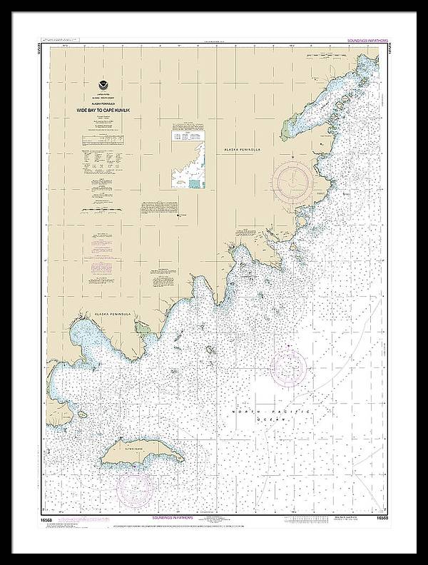 Nautical Chart-16568 Wide Bay-cape Kumlik, Alaska Pen - Framed Print