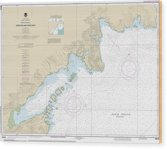 Nautical Chart-16570 Portage-Wide Bays, Alaska Pen Wood Print