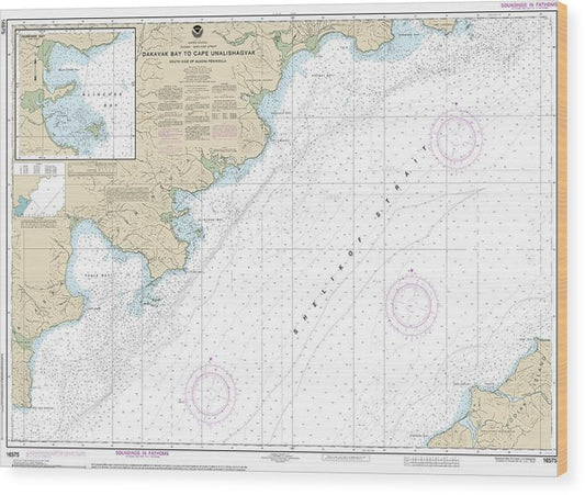 Nautical Chart-16575 Dakavak Bay-Cape Unalishagvak, Alinchak Bay Wood Print
