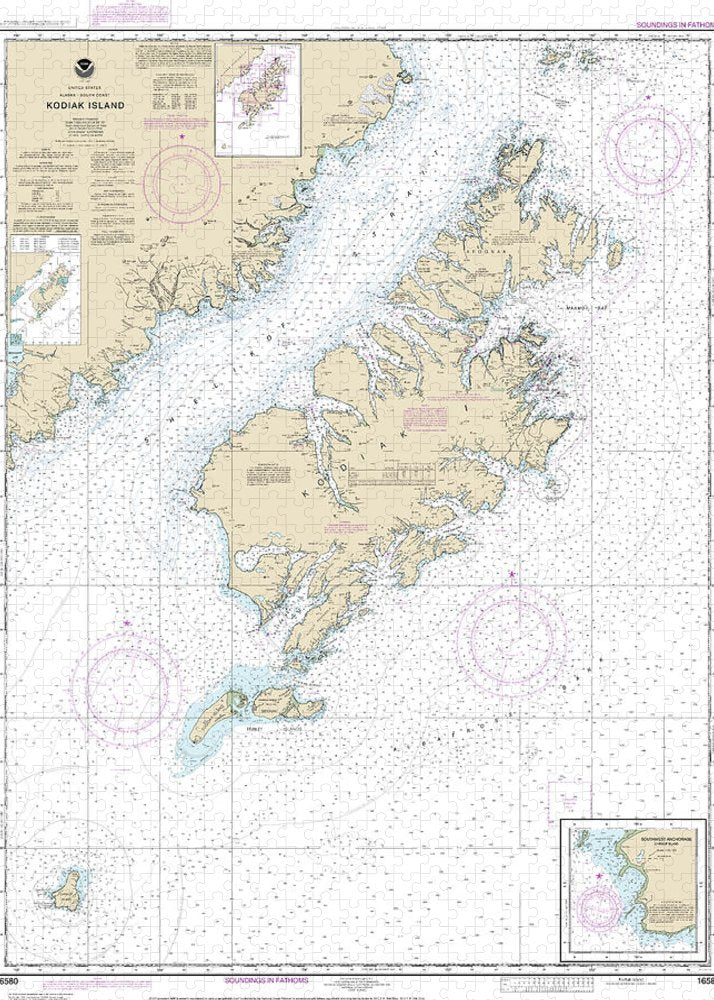 Nautical Chart-16580 Kodiak Island, Southwest Anchorage, Chirikof Island - Puzzle