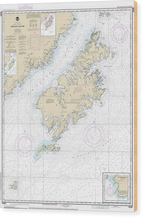 Nautical Chart-16580 Kodiak Island, Southwest Anchorage, Chirikof Island Wood Print