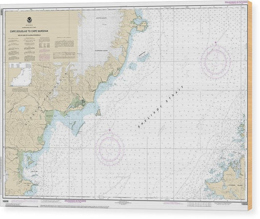 Nautical Chart-16608 Shelikof Strait-Cape Douglas-Cape Nukshak Wood Print
