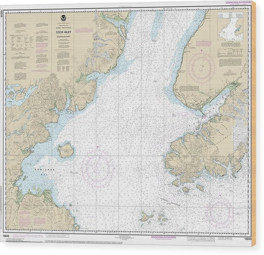Nautical Chart-16640 Cook Inlet-Southern Part Wood Print