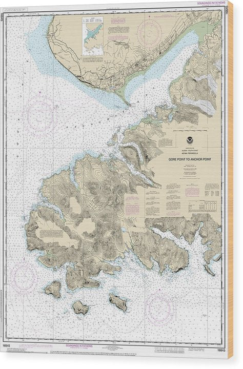 Nautical Chart-16645 Gore Point-Anchor Point Wood Print