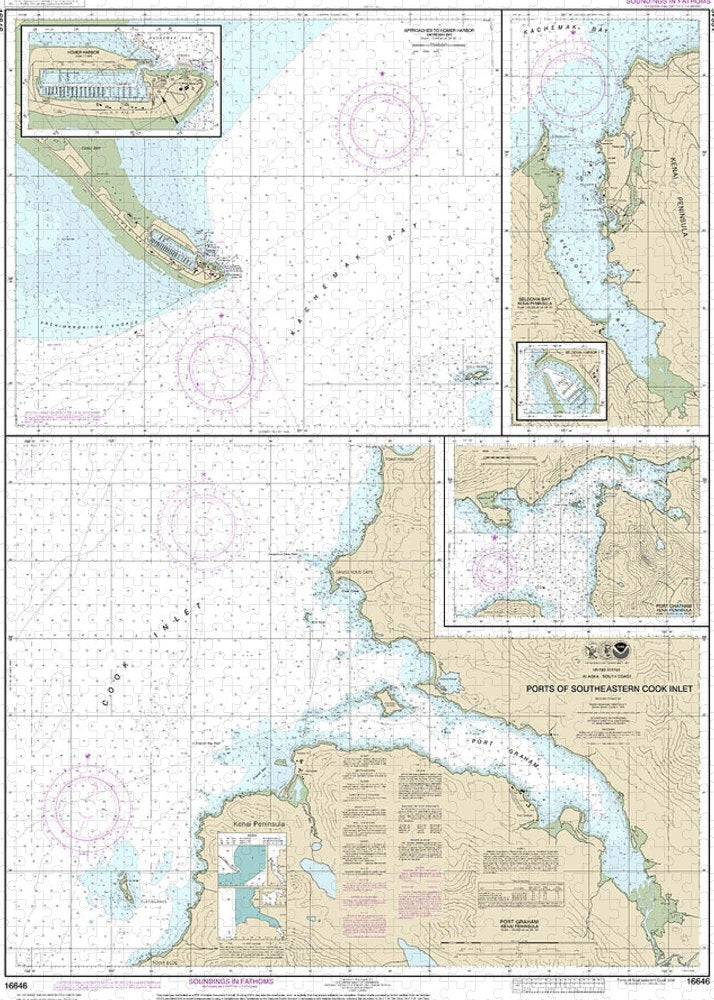 Nautical Chart-16646 Ports-southeastern Cook Inlet Port Chatham, Port Graham, Seldovia Bay, Seldovia Harbor, Approaches-homer Hbr, Homer Harbor - Puzzle