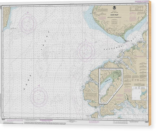 Nautical Chart-16647 Cook Inlet-Cape Elizabeth-Anchor Point Wood Print
