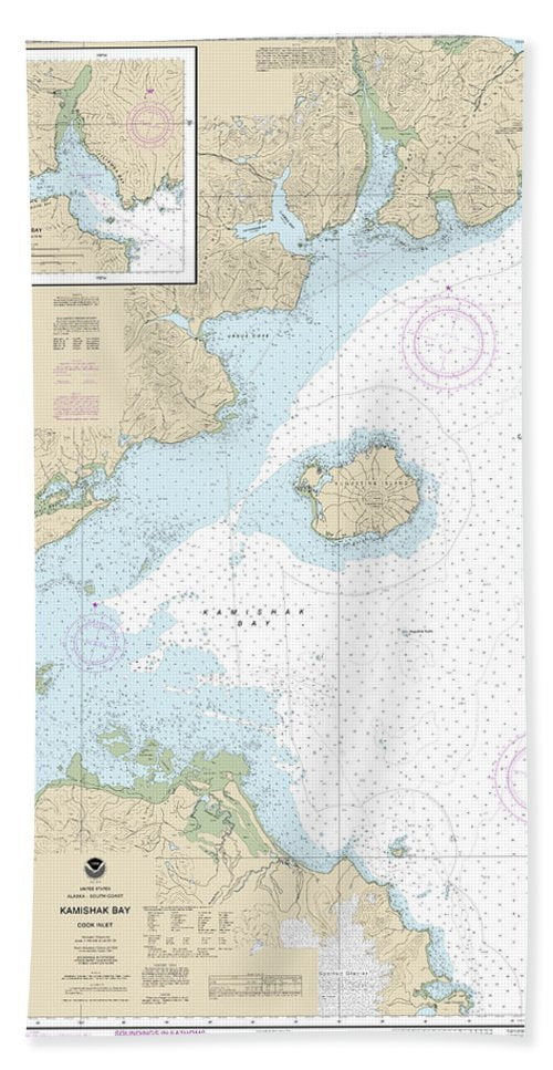 Nautical Chart-16648 Kamishak Bay, Lliamna Bay - Beach Towel