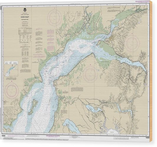Nautical Chart-16660 Cook Inlet-Northern Part Wood Print