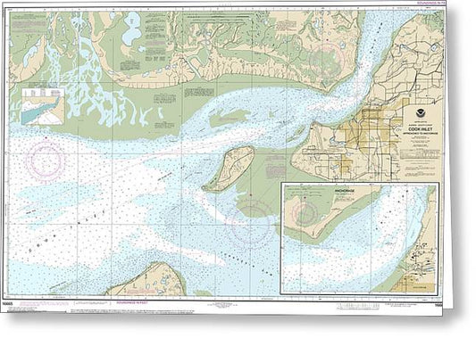 Nautical Chart-16665 Cook Inlet-approaches-anchorage, Anchorage - Greeting Card