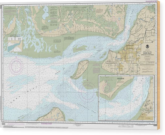 Nautical Chart-16665 Cook Inlet-Approaches-Anchorage, Anchorage Wood Print