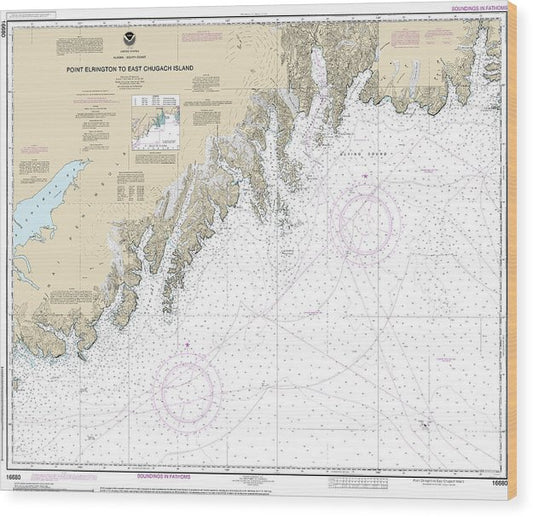 Nautical Chart-16680 Point Elrington-East Chugach Island Wood Print