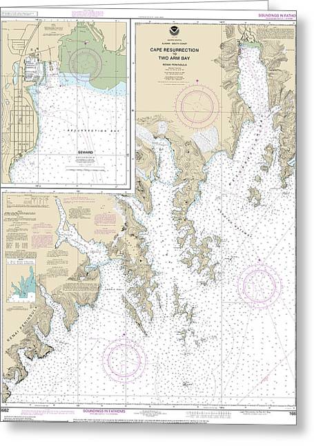 Nautical Chart-16682 Cape Resurrection-two Arm Bay, Seward - Greeting Card