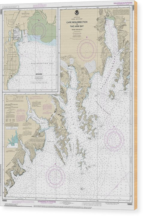 Nautical Chart-16682 Cape Resurrection-Two Arm Bay, Seward Wood Print