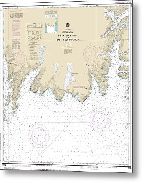 A beuatiful Metal Print of the Nautical Chart-16683 Point Elrington-Cape Resurrection - Metal Print by SeaKoast.  100% Guarenteed!