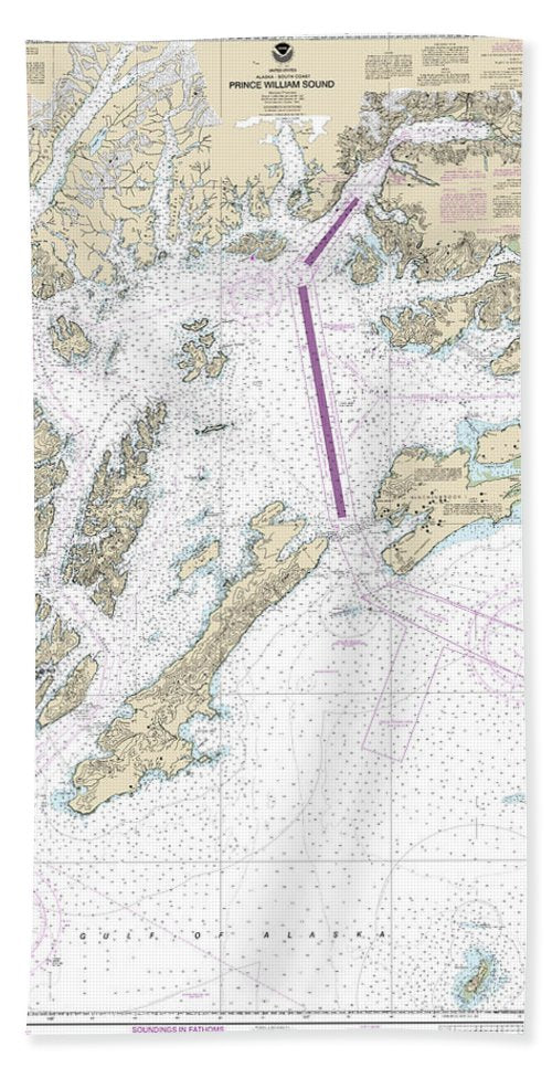 Nautical Chart-16700 Prince William Sound - Bath Towel