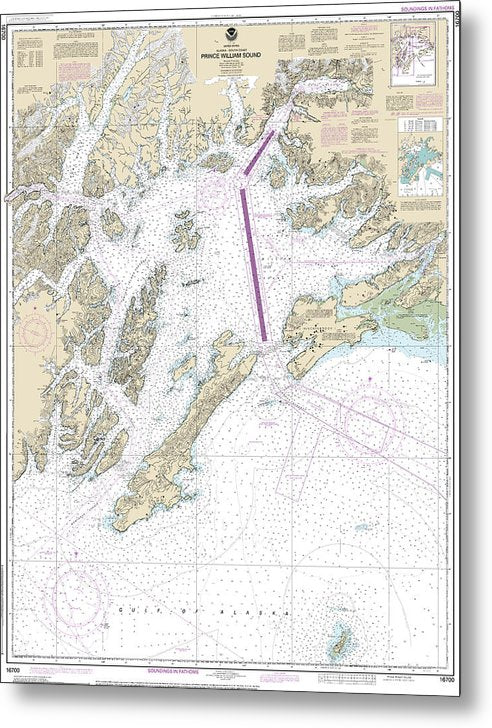 A beuatiful Metal Print of the Nautical Chart-16700 Prince William Sound - Metal Print by SeaKoast.  100% Guarenteed!