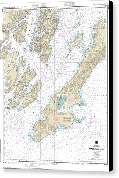 Nautical Chart-16701 Prince William Sound-western Entrance - Canvas Print