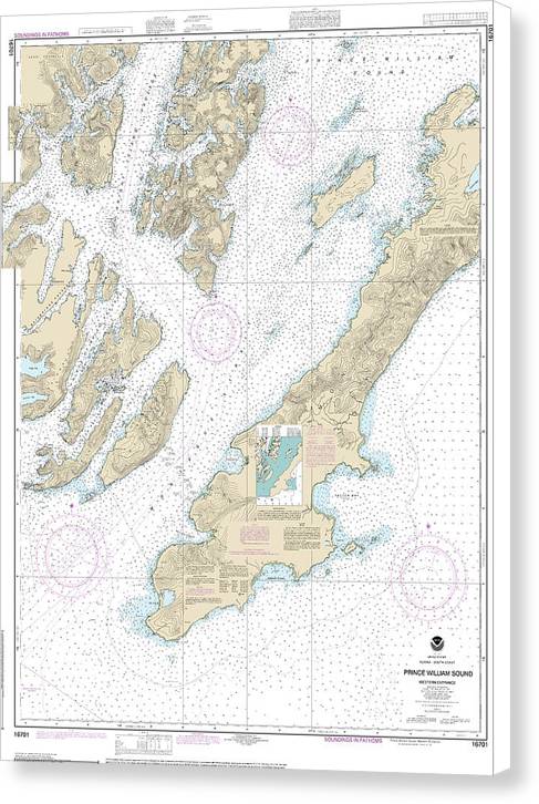 Nautical Chart-16701 Prince William Sound-western Entrance - Canvas Print