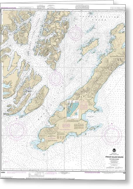 Nautical Chart-16701 Prince William Sound-western Entrance - Greeting Card