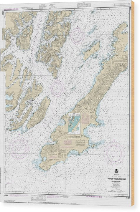 Nautical Chart-16701 Prince William Sound-Western Entrance Wood Print