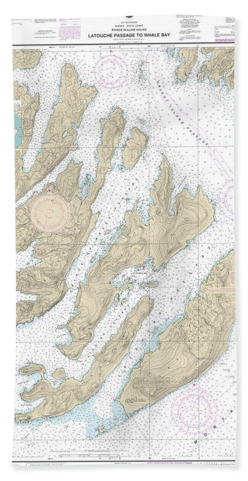 Nautical Chart 16702 Latouche Passage Whale Bay Bath Towel