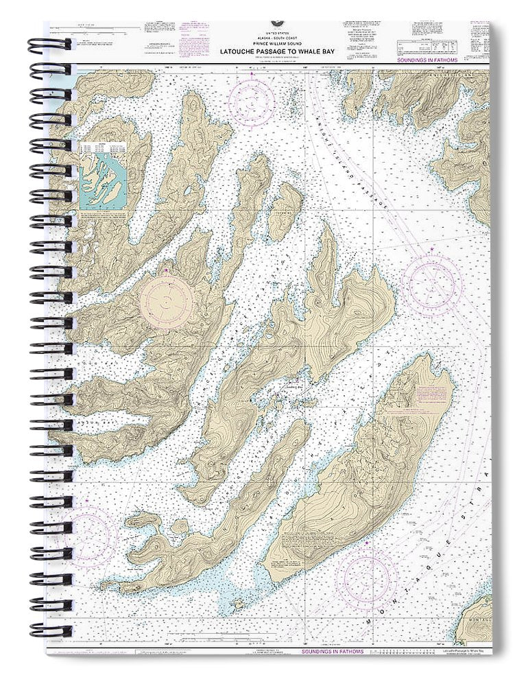 Nautical Chart 16702 Latouche Passage Whale Bay Spiral Notebook